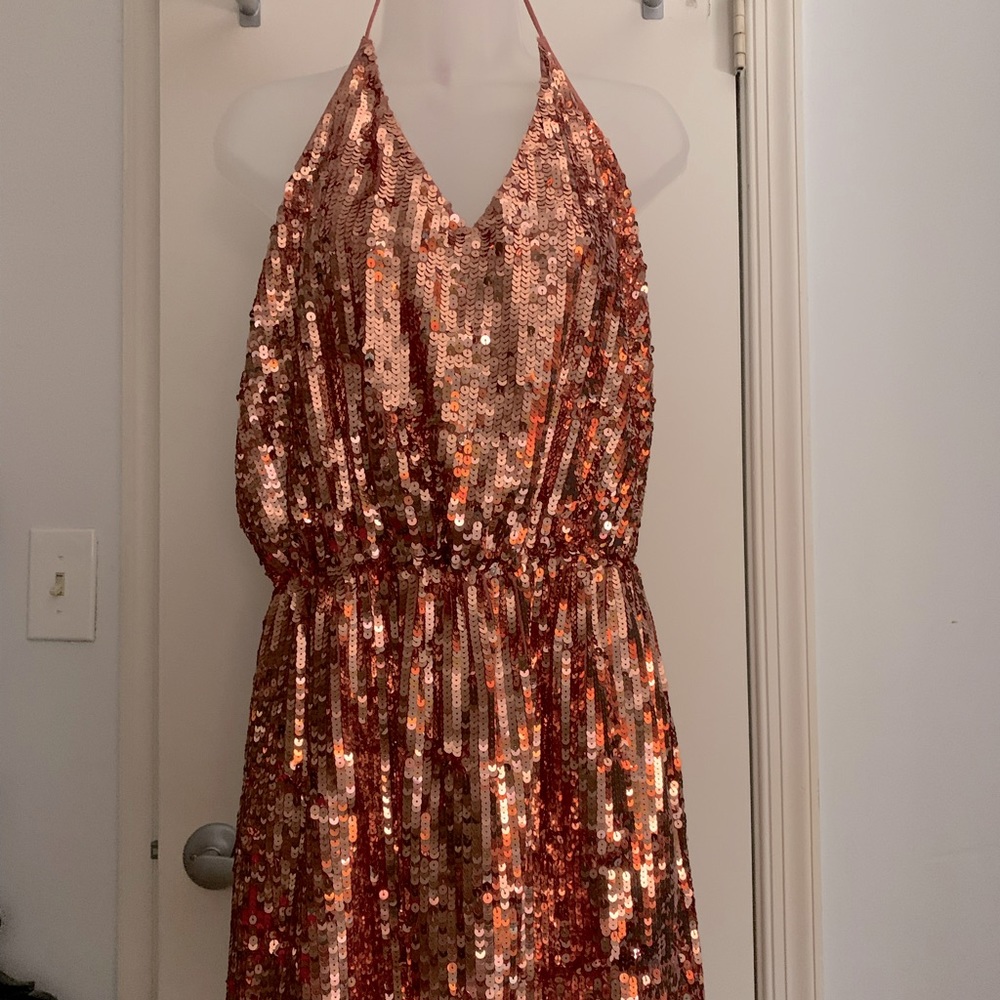 Sequin Halter Mini Dress, Rose Gold in Color, Worn Once
